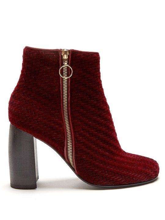 Block-heel woven-velvet ankle boots展示图