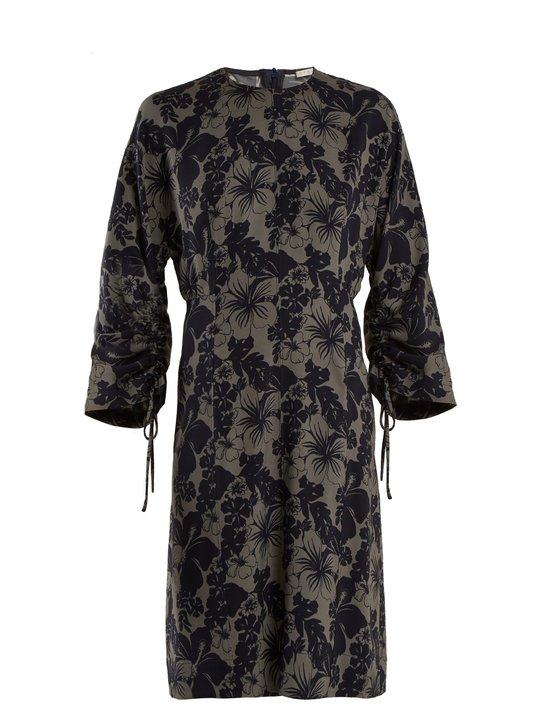 Jungle-print ruched-sleeve dress展示图