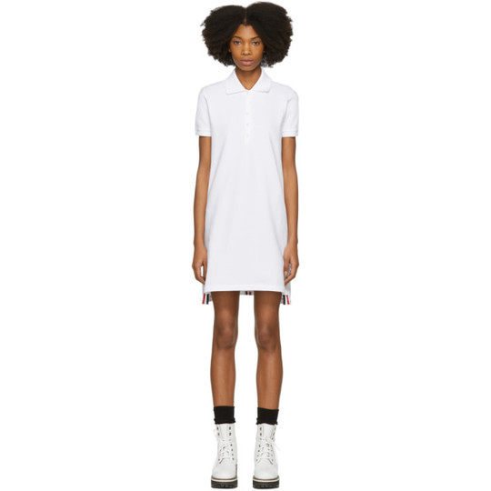 White Short Sleeve A-Line Polo Dress展示图