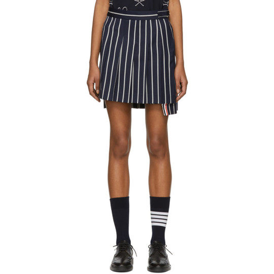 Navy Dropped Back Pleated Miniskirt展示图