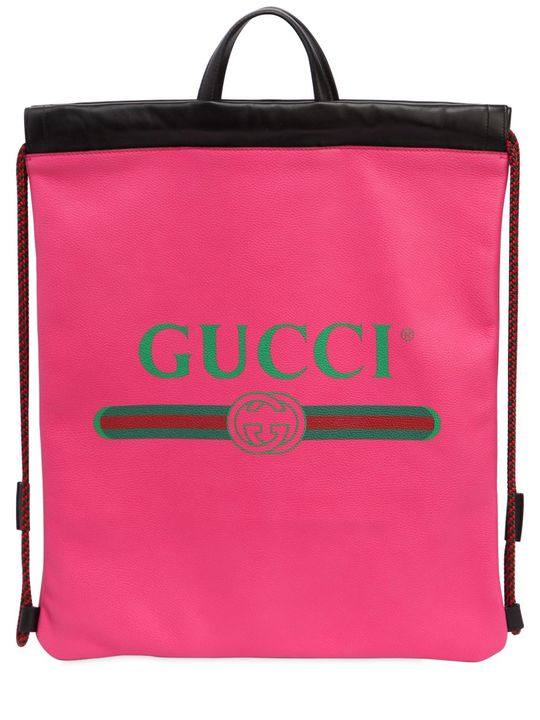 GUCCI 1980年代印图抽绳双肩包展示图