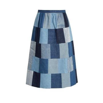 Patchwork denim midi skirt