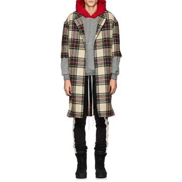Plaid Wool Open-Front Topcoat