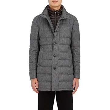 Down-Quilted Wool Twill Coat