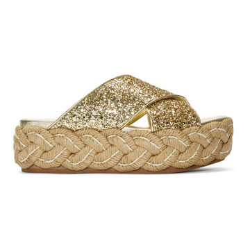 Gold Glitter Criss Cross Raffla Platform Sandals