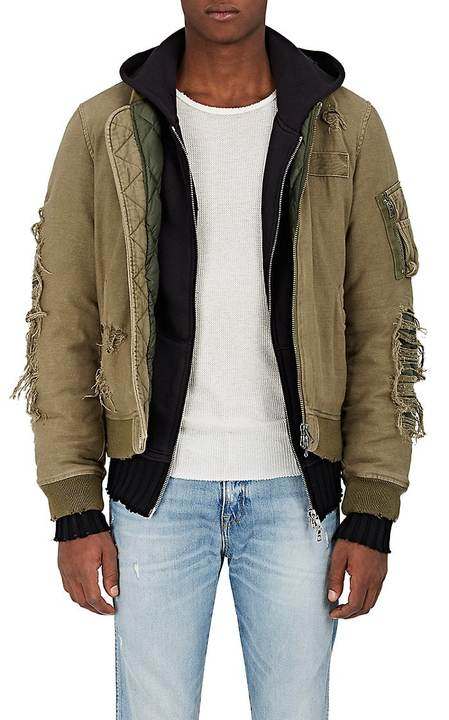 Distressed Canvas Puffer Bomber Jacket展示图