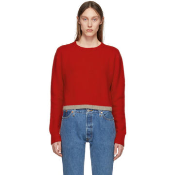 Red Cashmere Simple Line Cropped Sweater