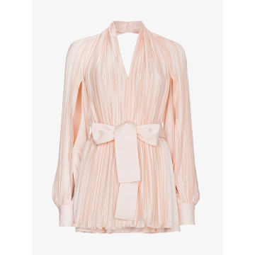 Pleated blouse with waist tie