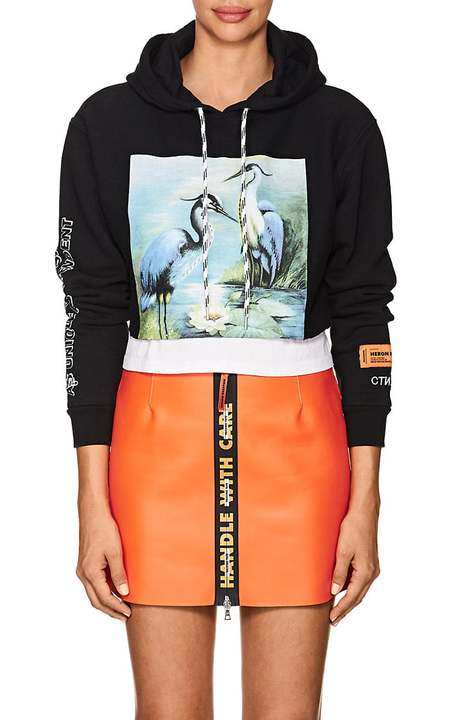 Heron-Print Cotton Fleece Crop Hoodie展示图