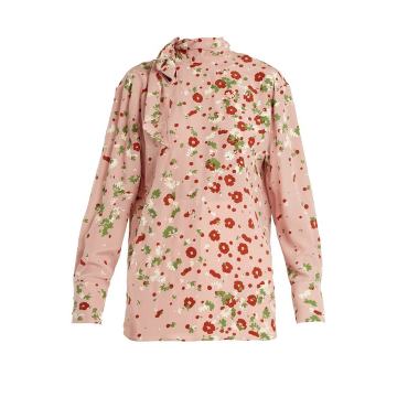 Daisy-print silk-crepe blouse