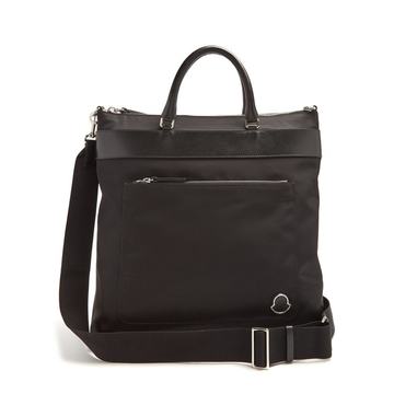 Nylon and leather-trimmed tote