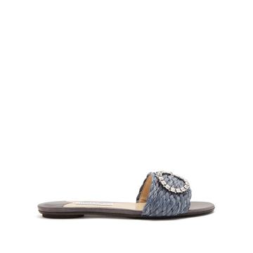 Granger crystal-embellished raffia-wicker slides