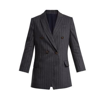 Double-breasted pinstriped linen-blend blazer
