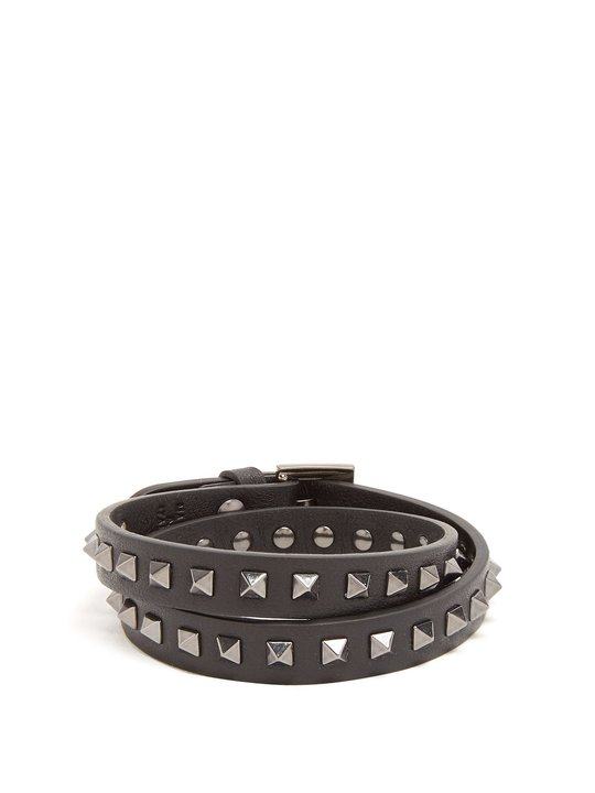 Wraparound Rockstud-embellished leather bracelet展示图