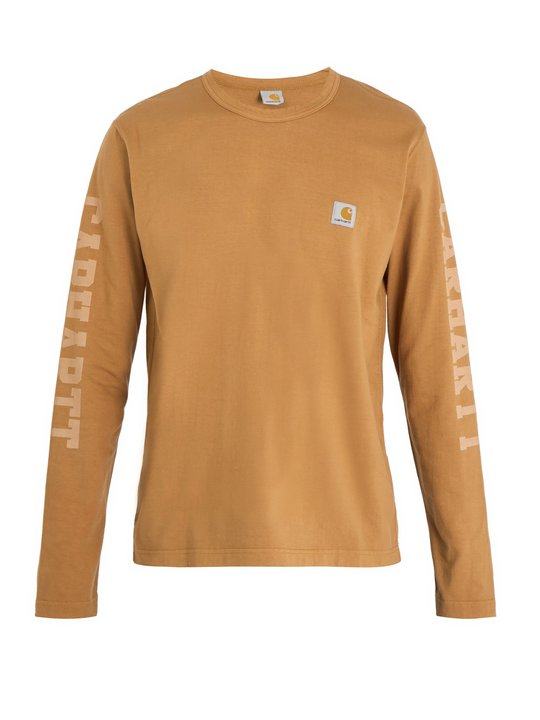 X Carhartt logo-print long-sleeved cotton T-shirt展示图