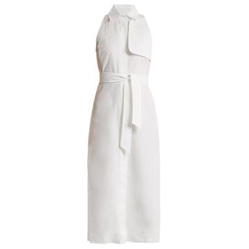 Waist-tie cotton-poplin dress