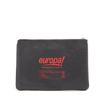 Europa-print leather pouch