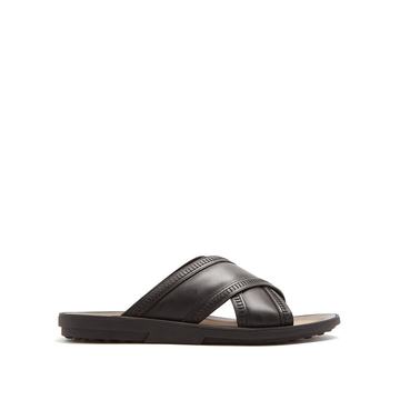 Cross-strap leather sandals