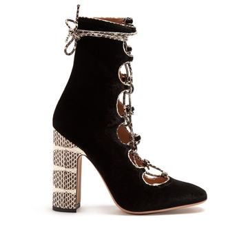 Lace-up velvet ankle boots