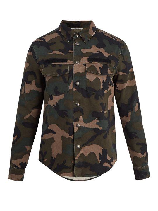 Detachable-hood camouflage-print field jacket展示图