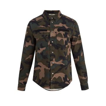Detachable-hood camouflage-print field jacket
