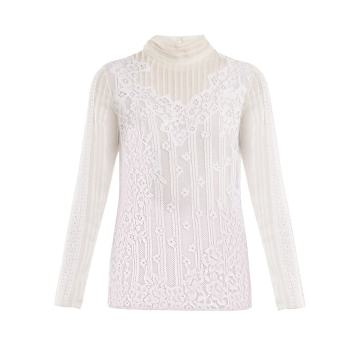 High-neck Chantilly-lace blouse