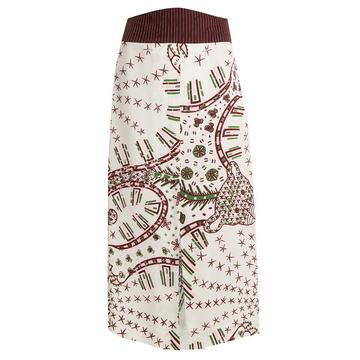 Graphic-print crepe midi skirt