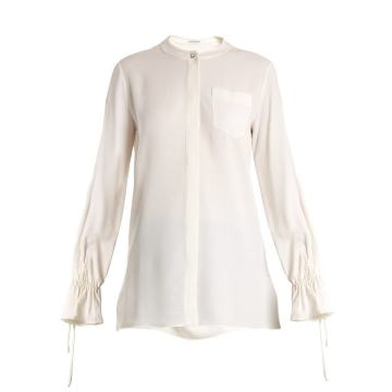 Christina fluted-cuff silk-blend crepe blouse