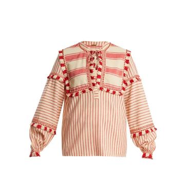 Emanuelle fringe-embellished striped cotton top