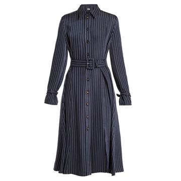 Fiona waist-belt pinstriped twill shirtdress