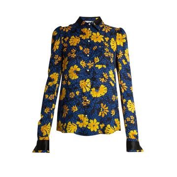 Marlowe floral-print silk-jacquard blouse