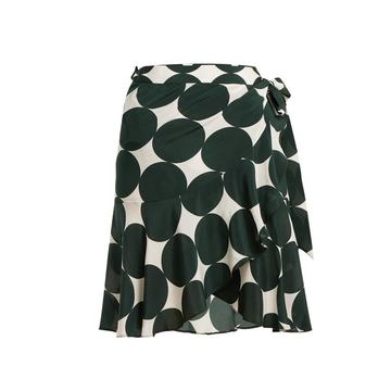 Cacao polka-dot silk wrap skirt