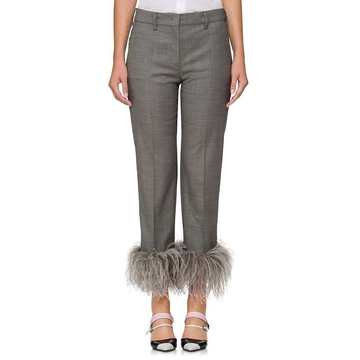 Feather-Embellished Wool-Blend Crop Trousers