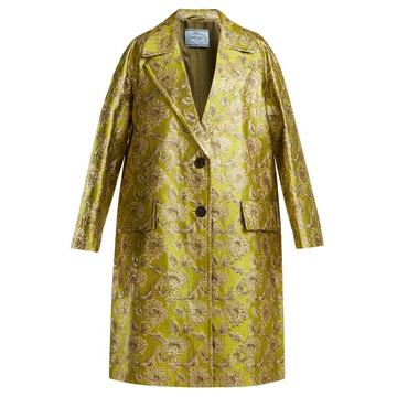 Notch-lapel floral-brocade coat