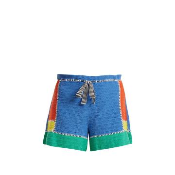 Paperbag-waist crochet-knit shorts