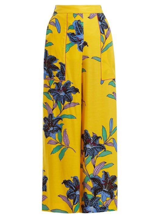 Floral-print wide-leg twill trousers展示图