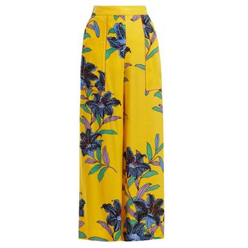 Floral-print wide-leg twill trousers