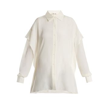 Sheer-sleeve silk crepe de Chine shirt