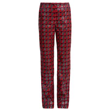 Waved-check jacquard straight-leg trousers