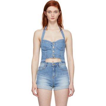 Blue Denim Button Front Bustier