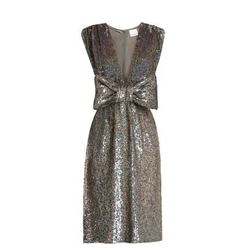 Bow-front sequin-embellished sleeveless dress