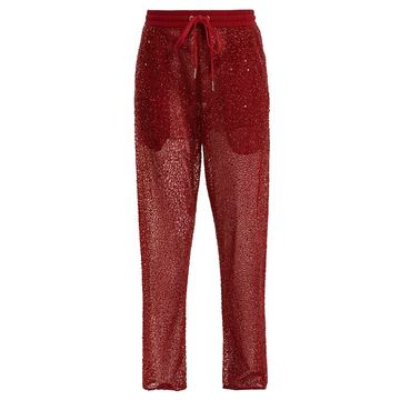 Straight-leg bead and sequin-embellished trousers