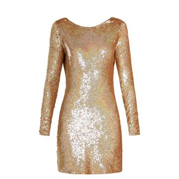 Cowl-back sequin-embellished long-sleeved dress