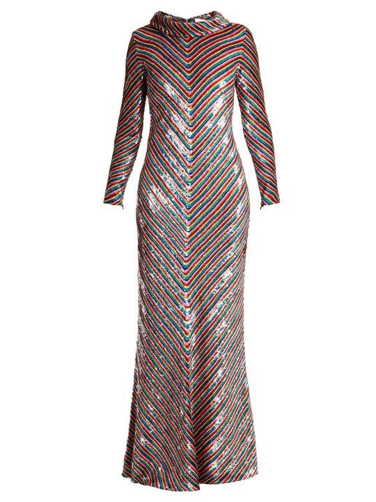 Rainbow-striped sequin-embellished silk maxi dress Rainbow-striped sequin-embellished silk maxi dress展示图