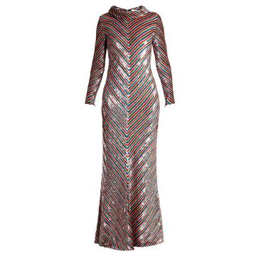 Rainbow-striped sequin-embellished silk maxi dress Rainbow-striped sequin-embellished silk maxi dress