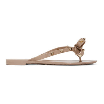 Taupe Valentino Garavani Rockstud Bow Sandals