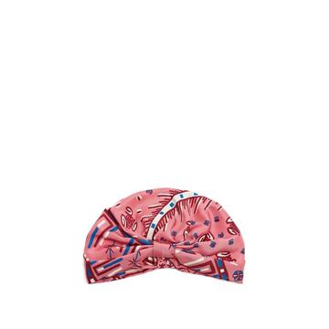 Abstract-print silk-satin turban hat