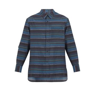 Patch-pocket striped cotton-blend shirt