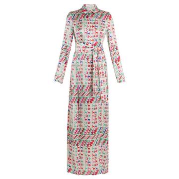 Andina Llama-print silk-satin shirtdress