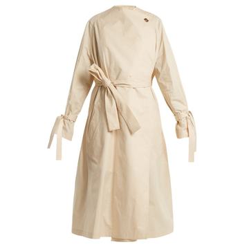 Oversized high-neck tie-waist cotton trench coat